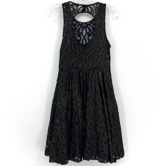 ANTHROPOLOGIE TRACY REESE Lace Dress Party Formal Black Gold SIZE US 4 - Picture 6 of 9